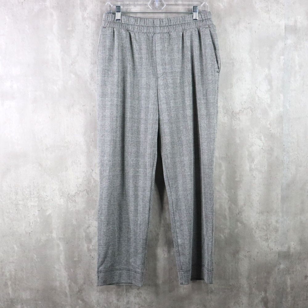 A New Day Pants Womens Medium Gray Plaid Straight Pull On Knit‎ Elastic Waist